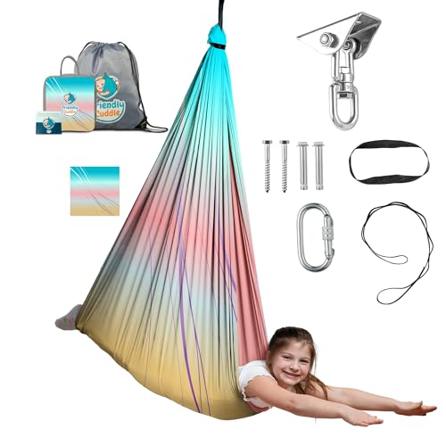 Image of Indoor Sensory Swing for Kids or Outdoor - Holds 300lbs, Double-Layer, & 360 Swivel, Calming Compression Therapy Swing Hammock for Kids & Adults with All Hardware - Sensory-Motor Toys & Gifts