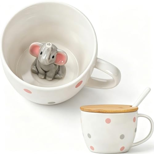 Gifts for Women Elephant Coffee Mug Unique Birthday Friendship Gifts for Women Her Funny Mugs Elephant Ornament Cute Mugs with Lid Tea Cups Novelty Christmas Xmas Gift for Best Friend Wife Present