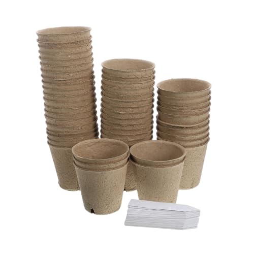 Veemoon Pots de Germination Biodégradables avec Drainage Lot pour Semis Jardinage Intérieur Extérieur avec Étiquettes Pots de Culture Résistants et Empilables