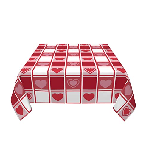 Sunshineyan Valentine's Day Tablecloth Square 60X60 Inch, Red Checkered Hearts Tablecloths Stain Resistance Polyester Table Cloth For Parties Kitchen Dining Indoor Outdoor #TOP2
