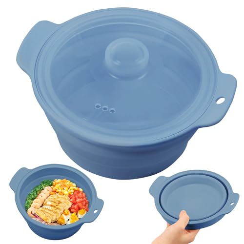 Vaporera de silicona para microondas, para verduras, pescado, comida para bebés, cuenco plegable de...