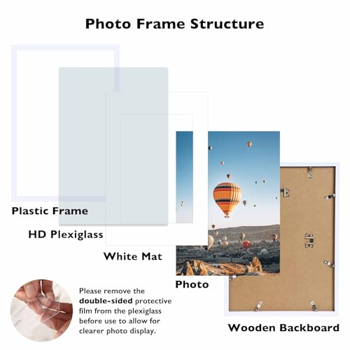 Image of JCJMY 11x17 Picture Frame White with 8x10 Mat, Display Photo 8x10 with Mat or 11 x 17 Without Mat, Wall Hanging Large 11x17 Poster Frame with Shatter Resistant Plexiglass, White