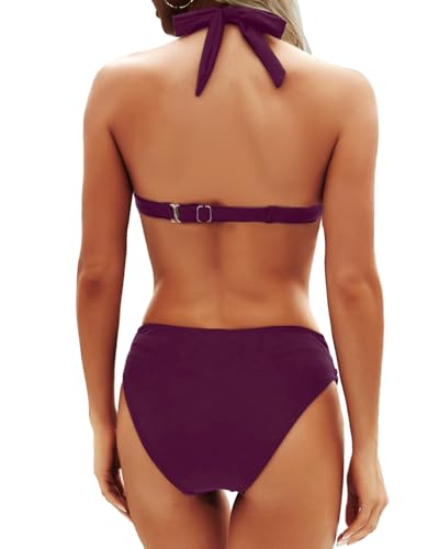 Image of Yonique Women Two Piece Bathing Suits Push Up Bikini Set Halter Swimsuit Vintage Swimwear