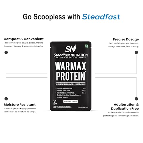 Image of Steadfast Nutrition Warmax Whey Protein Isolate & Hydrolysate Powder 32G Ultra Fast Release Protein (Chocolate 30 Sachets, 1200g)