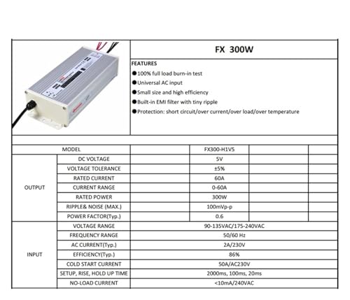 Alimentation à découpage LED 5V 60A 300W transformateur d'éclairage extérieur AC DC