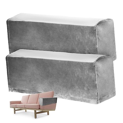 Fundas de reposabrazos elásticas y lavables protector textil gris para brazos de sofá 8