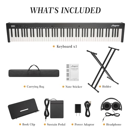 Image of 88 key keyboard piano, Portable Electric Keyboard with Semi-Weighted Keys, Full Set Includes Stand, Carrying Case, Headphones, Power Adapter for Beginners