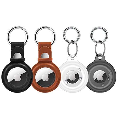 SUPFINE 4 Pack for Airtag Holder Waterproof&Airtag Keychain Leather, Air tag Case Protective Tracker with Loop Key Ring for Apple Airtags,for Wallet Luggage Cat Dog Pets,for Item Finder(Multi-Color)