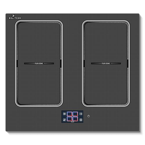 Placa de inducción de 4 fuegos, DELITEER autónoma, empotrable de 60 cm, 2 zonas flexibles, funciones preprogramadas, panel de control inteligente de una sola pieza, 7200 W.