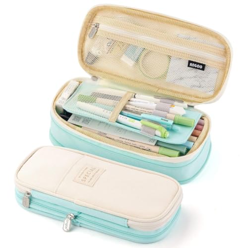 Image of WORSHIPER Big Capacity Pencil Pen Case Bag with Zipper Office College School Storage Large Capacity Bag Pouch Holder Box Organizer Colorful (Special - Light Aqua)