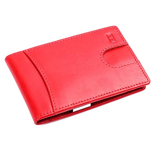 Image of Brooklyn Bridge Genuine Leather Money Clip Wallet for Men VT Tomato Red - Premium Slim RFID Protected Wallet with Cash Clip & Multiple Card Slots, Stylish Front Pocket Design, Gift for Men