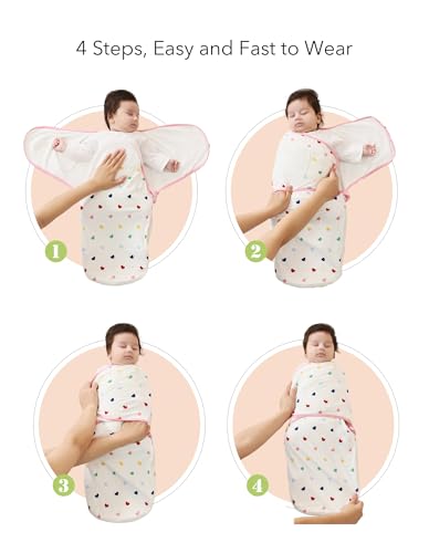 Image of Organic Baby Swaddle Sleep Sacks Newborn Swaddles Blanket Boys Girls Essentials Wearable Wrap, Heart, 3-6Months
