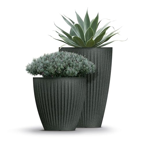 Pot Latia Round MIDL Prosperplast Ø48 finition effet pierre graphite granit