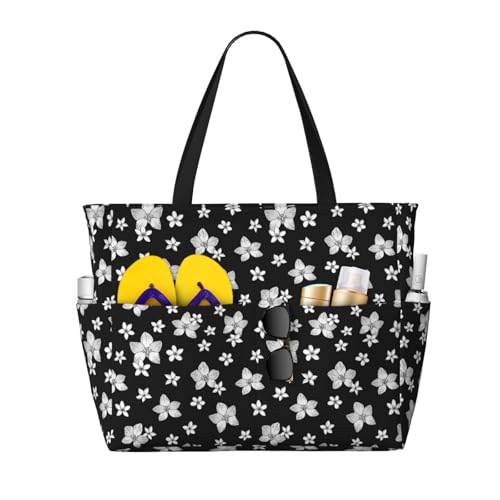 Large Beach Bags Water-resistant Sandproof - orchid plumeria flower Cute Beach Tote Bags for Women with Zipper
