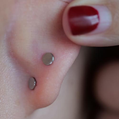 limerencia ASTM F136 Threadless Push in Titanium Earrings,Hypoallergenic Flat Back Cubic Zirconia G23 18G 6mm 8mm Body Piercing Studs for Cartilage Helix Tragus Conch(a pair)3