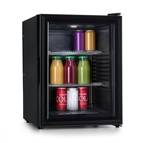 Klarstein Mini Kühlschrank mit Glastüre, Getränke, Snacks & Kosmetik, Klein & Leise, Verstellbare Ablagen, Skincare Kühlschrank 12-18°C, 42L