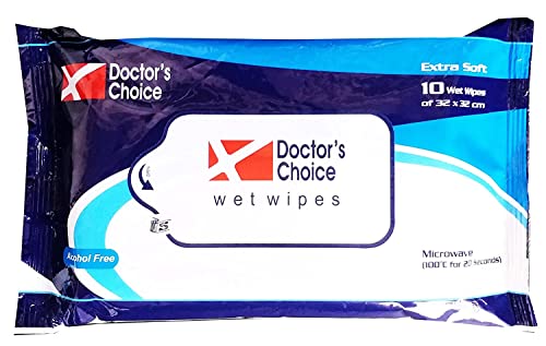 Image of Doctor's Choice Wet Wipes | Soft Bed Bath Wipes | 10 Large Wipes /Pack (32 x 32 cm) | Alcohol-free & Clinically Safe | Pack of 5 (50 wipes)