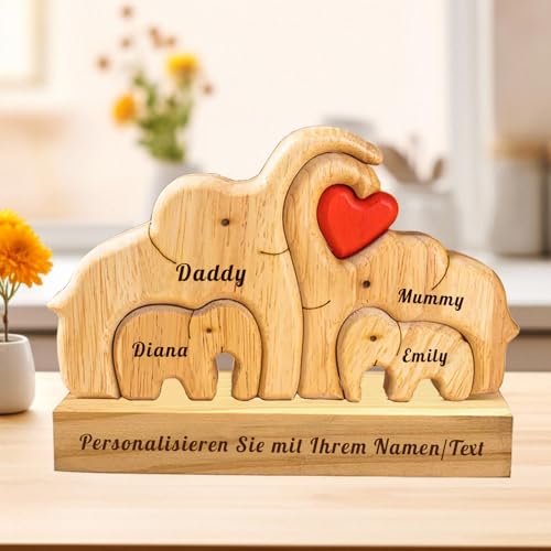 Personalisiertes Holzkunstpuzzle der Bärenfamilie mit 2-7 Namen...