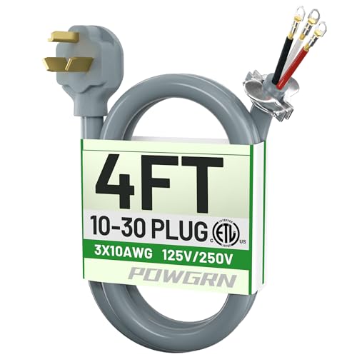 30 Amp 3 Prong Dryer Cord 4 FT Gray, 10 Gauge Appliance Dryer Power Cord NEMA 10-30P to 3-Wire Appliance Cord, Pure Copper Wire, Dryer Plug 3 Prong, ETL Listed