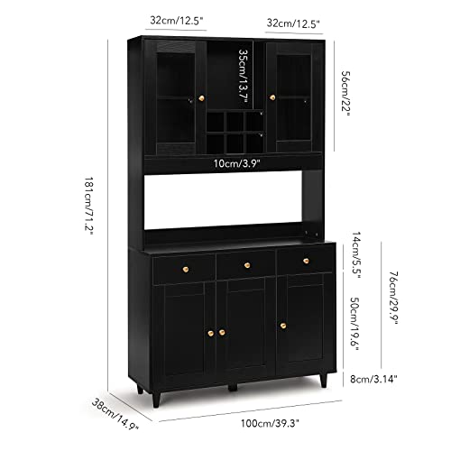 VOWNER-71-Traditional-Freestanding-Kitchen-Pantry-Storage-Cabinet-Pantry-Cabinet-with-3-Drawers-and-5-Storage-Cabinets-Black VOWNER 71 Traditional Freestanding Kitchen Pantry Storage Cabinet Pantry Cabinet with 3 Drawers and 5 Storage Cabinets Black