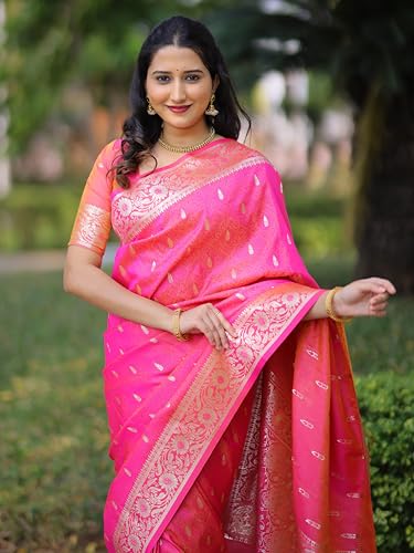 Image of SGF11 Women's Kanjivaram Pure Soft Silk Saree For Women Pure Golden Zari With Blouse Piece
