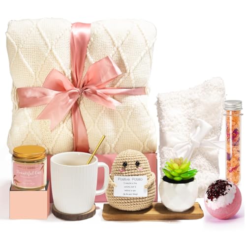 Breast Cancer Survivor Gifts for Women-Chemo Survivor, Ovarian, Breast Cance Awareness Gift-Cance Survivor Gift- 12ozTumbler, Blanket, Cancer Fighter Sock,Candle,Silk Sleep Mask