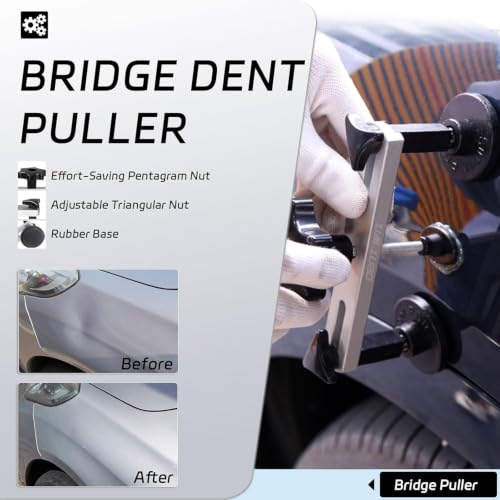 Image of Professional Car Dent Repair Kit - 2-in-1 Slide Hammer T-Bar Bridge Puller with 100W Hot Glue Gun Rubber Hammer and 76 Tabs - for Auto Body Paintless Removal on Vehicles Appliances and Metal Surfaces