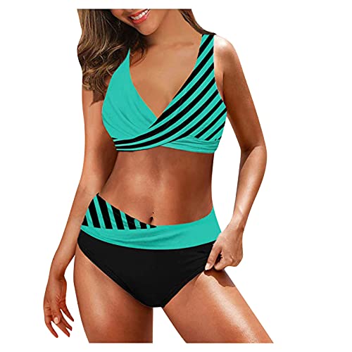 Women's Push Up Two Piece Bikini Bathing Suit High Waisted Swimsuit Bikini Set Athletic Vintage Polka Dot Suits Flounce Top Tankini RuchedBriefs Bathing Suit Swimwear with Beach Skirt