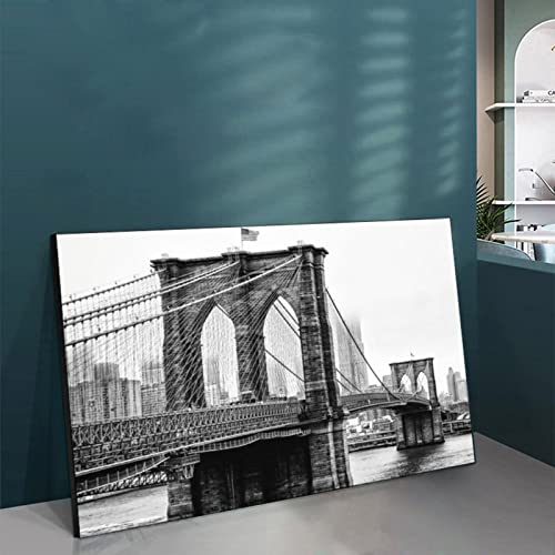 Black And White Wall Art New York Brooklyn Bridge Landscape Poster Skyline Poster Canvas Painting Wall Art Poster For Bedroom Living Room Decor 24X32Inch(60X80Cm) Frame-Style #TOP4