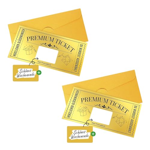 2 PCS Golden Scratch Card Reveal Gift Tickets With Envelopes Scratch & Reveal Surprise Ticket for Writing Your Own Special for Birthday Anniversaries Valentines Day And Special Occasions
