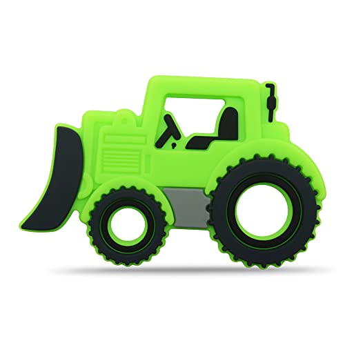 Image of AmazingM Car Series Baby Teething Toys,Food Grade Silicone Chew Teether for 3 Months+ Infant Boy and Girl,Toddler Sensory Chewing Teether,BPA Free. (Bulldozer, Green)