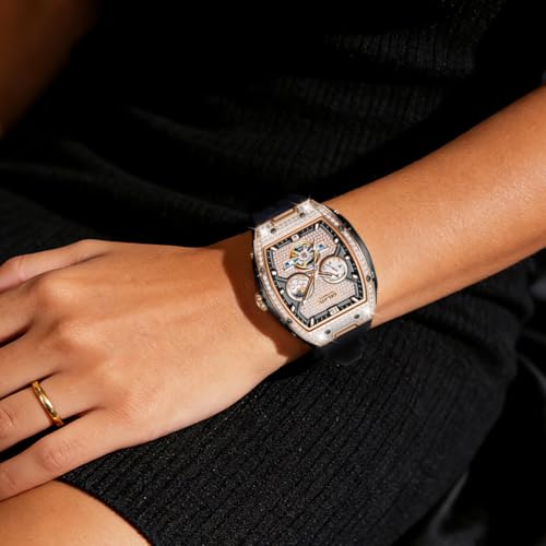 Image of OLEVS GELATU Womens Watches Luxury Automatic Dress Ladies Mechanical Watch Silicone Strap Diamond Fashion Waterproof Self Winding Female Wrist Watch