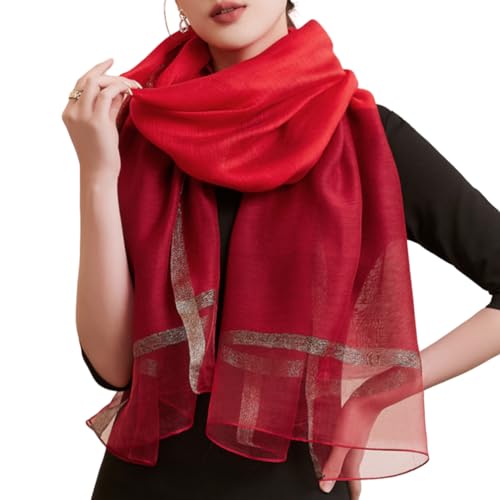 WINCESS YU Solid Color Mulberry Silk Scarf for Women Soft Blanket Shawl Beach Gauze Scarves and Wraps for for All Season, Red & Red Wine, One size