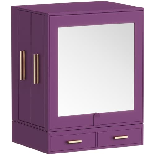 Lifewit Joyeros Mujer Organizador con Espejo, Giratorio 360°Almacenaje Pendientes de Accesorios Senhora Niña, Caja Joias con 6 Cajones para Pendientes Collares Anillos Relojes, Regalos Mujer, Púrpura