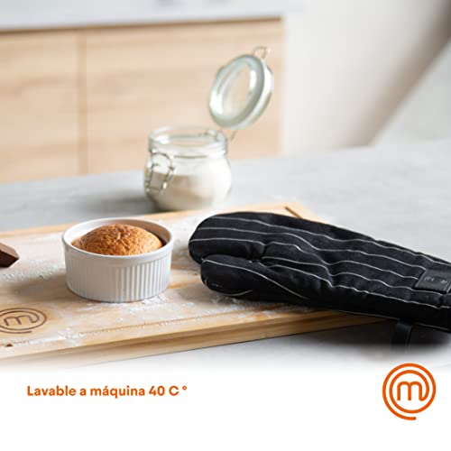Miniatura 6 de Masterchef Manoplas Horno, Guantes Cocina, Oven Gloves Resistente Al Calor, Algodón Antideslizante, Correa Para Colgar De Piel Vegano, Gris Y Blanco