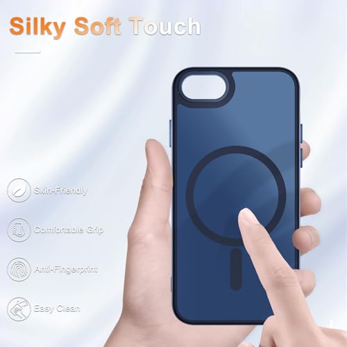 Image of YENAPOON for iPhone SE Case 2022(3rd) /2020(2nd), iPhone 8 /7 Case, Navy Blue | Fit for Magsafe, Screen Protector Included, Matte Magnetic Slim Phone Cover, Shockproof Protection Translucent Frosted Back