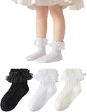 [Yawlsow] キッズ 靴下 女の子 可愛い フリル リボン靴下 二重レース 白ソックス 通気性 のコットンソックス ロリータ風 プリンセス風 幼児用バレ 学校 パーティー 発表会 結婚式 卒業式 入学式 ガールズ (JP, 年齢, 7歳, 9歳, ホワイト・イエロー・ブラック)