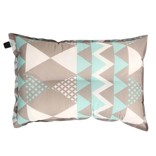 Camping Pillow, High Elasticity Compression Foam Ethnic Style Portable Travel Inflatable Pillow for Travel, Office Lunch Break, Outdoors (Grey and Blue Print)