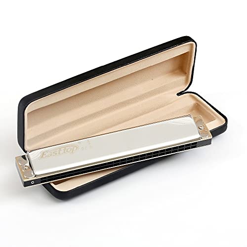 Harmonica T2406 Thick Copper Plate Chrome-Plated Playing Professional Reed 24-Hole Standard Chord C Harmonica Harmonica Mouth Blowing Piano Suitable for Children and Adults Beginners