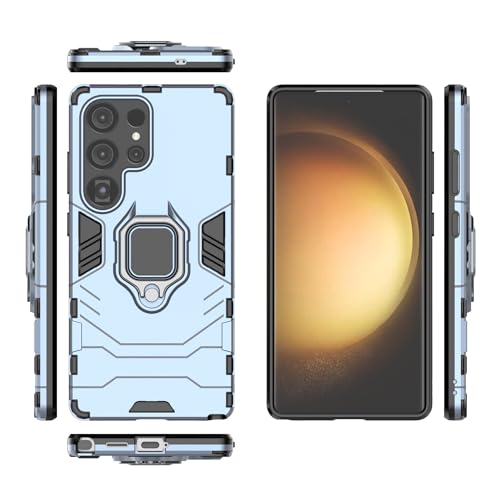 Coque Samsung S25 Ultra antichoc bleue avec support bague réglable