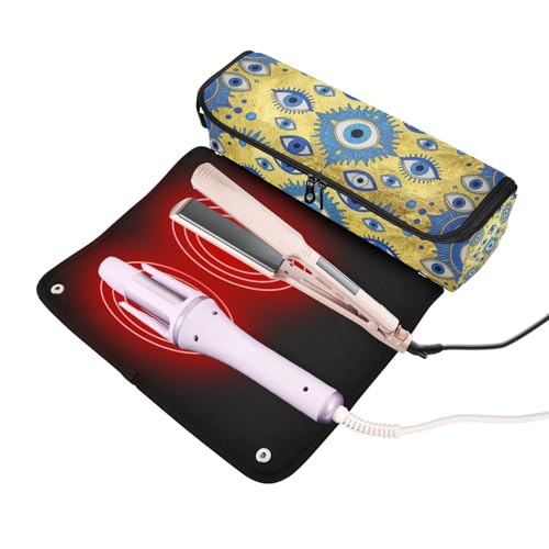 Hot Hair Tools Travel Bag with Heat Resistant Pad Curling Iron Travel Holder Storage Bag for Flat Iron Hot Tools and Haircare Accessories Evil Eye Amulet Pattern Portable Essentials miniatura 2