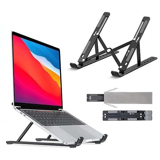 Adjustable Aluminum Ergonomic Laptop/Desktop Riser Stand, Foldable & Portable for MacBook, HP, Dell, Lenovo & All Other Notebooks, Comfortable Desk Holder (Silver)