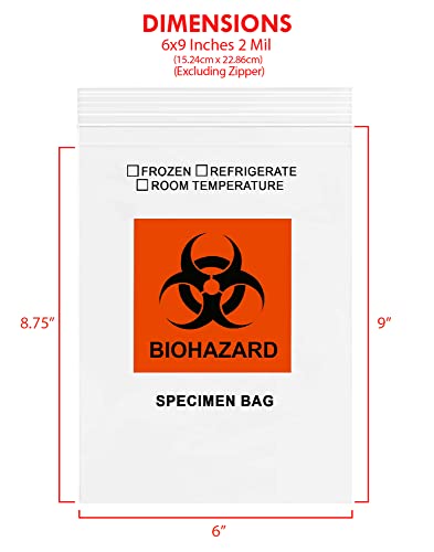 Gpi - 6" X 9" 100 Pack, Biohazard Specimen Zip Bags, With Pouch, 2 Mil Thick, For Your Laboratory Or Health Care Facility Samples. #TOP1
