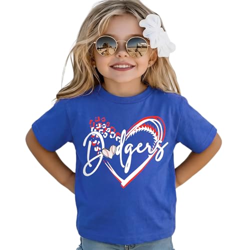 Toddler Baseball Shirts Girl Boy Baseball Heart Funny Tshirt Kids Game Day Outfit Sports Team Fan Short Sleeve Tee Top(Blue 6-7 Years(130))