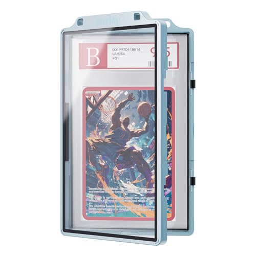 Sanseking Graded Card Guard Case for BGS Slab Case for Graded Cards Metal Magnetic UV Protection Stackable Graded Card Slab Guard Glass Display Bumper Fit RPA Slabs Mags (Ice Blue,55PT)