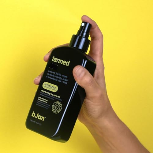 btan best tanning oil  get tanned intensifier dry spray - fast dark outdoor sun tan from tan accelerating actives packed with moisturizing oils no spf austrailian brand 8 fl oz