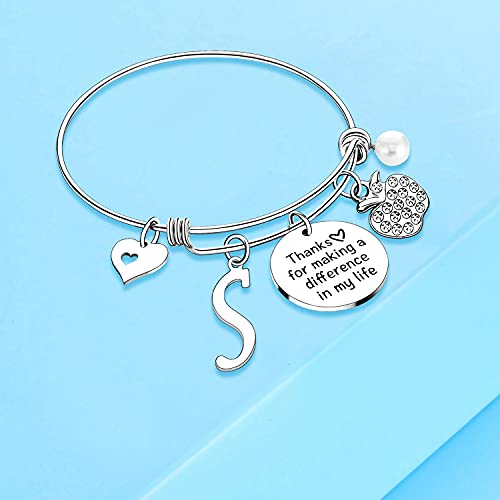 Nimteve Teacher Bangles Gifts for Teacher Bracelets For Women Thank You Gifts Teachers Appreciation Gifts for Women Initial Bracelet - Image 3