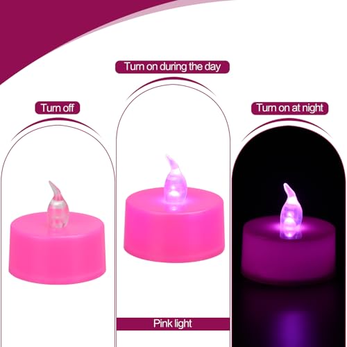 Image of KOABY 24 Pack Pink Light Flameless Tea Lights, Pink Base, Last 100H