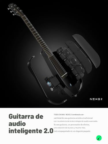 Miniatura 7 de Enya Nexg2 Guitarra Eléctrica Acústica - Guitarra Pro De Fibra De Carbono Negra 38 Pulgadas Para Niño Adulto Con Altavoz Inalámbrico 80 W Micrófono Auriculares Hi-Fi Pedal Cargador Y Funda