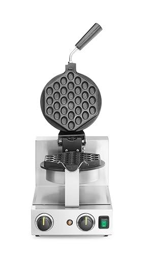 HENDI Bubble-Waffeleisen, drehbare Waffeleisen, mit Tropfschale, Temperaturbereich: 50° bis 210°C, Telfon Antihaftbeschichtung, Waffelmaker, 220-240V/1500W, 255x560x(H)318mm, Edelstahl
